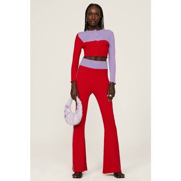 Victor Glemaud Red Purple Colorblock Cropped Cardigan Wool Sweater XS - Picture 1 of 14